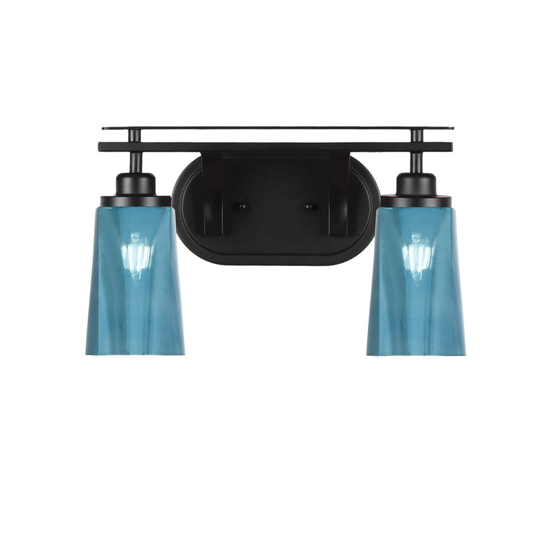 Toltec Odyssey 2-Light Bath Bar | Modern Matte Black and Blue Gradient Glass | Bathroom & Powder Room Vanity Light | 7.25 x 9.75 in | Model 2612-MB-265