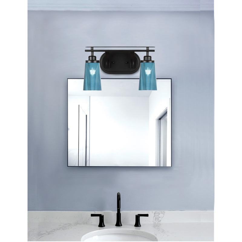 Toltec Odyssey 2-Light Bath Bar | Modern Matte Black and Blue Gradient Glass | Bathroom & Powder Room Vanity Light | 7.25 x 9.75 in | Model 2612-MB-265