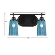 Toltec Odyssey 2-Light Bath Bar | Modern Matte Black and Blue Gradient Glass | Bathroom & Powder Room Vanity Light | 7.25 x 9.75 in | Model 2612-MB-265
