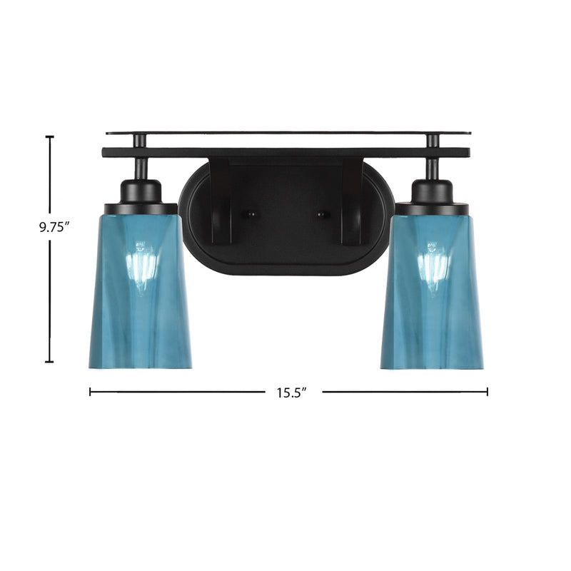 Toltec Odyssey 2-Light Bath Bar | Modern Matte Black and Blue Gradient Glass | Bathroom & Powder Room Vanity Light | 7.25 x 9.75 in | Model 2612-MB-265