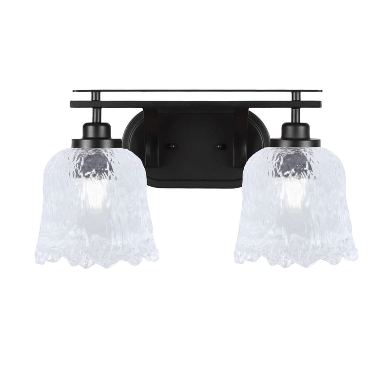 Toltec Odyssey 2-Light Bath Bar | Modern Matte Black and Clear Textured Glass | Bathroom & Powder Room Vanity Light | 8 x 9.75 in | Model 2612-MB-4230