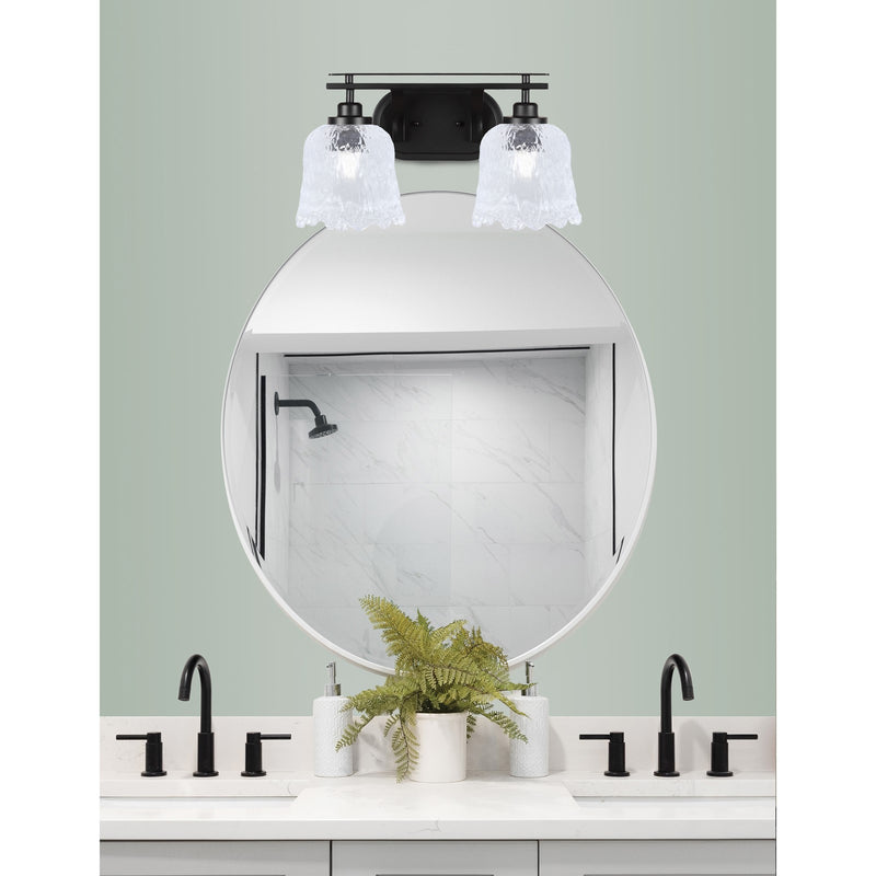 Toltec Odyssey 2-Light Bath Bar | Modern Matte Black and Clear Textured Glass | Bathroom & Powder Room Vanity Light | 8 x 9.75 in | Model 2612-MB-4230