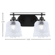 Toltec Odyssey 2-Light Bath Bar | Modern Matte Black and Clear Textured Glass | Bathroom & Powder Room Vanity Light | 8 x 9.75 in | Model 2612-MB-4230