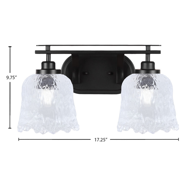 Toltec Odyssey 2-Light Bath Bar | Modern Matte Black and Clear Textured Glass | Bathroom & Powder Room Vanity Light | 8 x 9.75 in | Model 2612-MB-4230