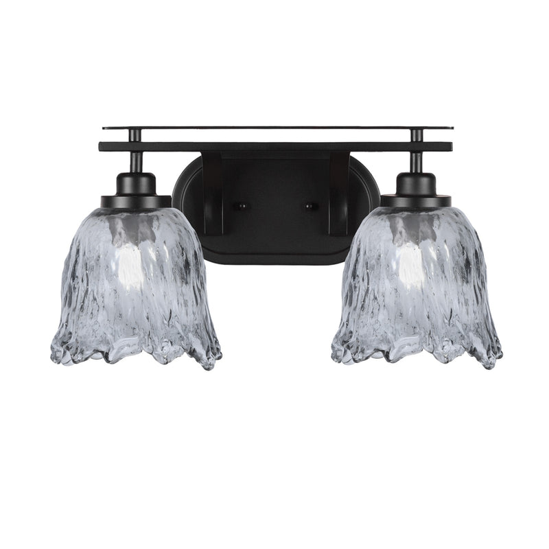 Toltec Odyssey 2-Light Bath Bar | Modern Matte Black and Smoke Textured Glass | Bathroom & Powder Room Vanity Light | 8 x 9.75 in | Model 2612-MB-4232