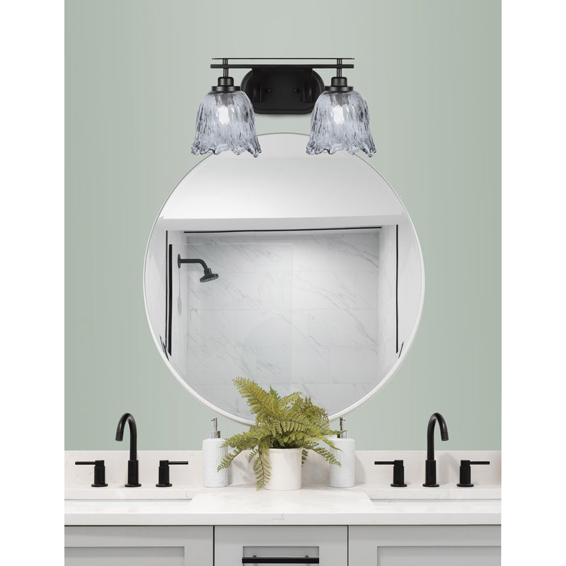 Toltec Odyssey 2-Light Bath Bar | Modern Matte Black and Smoke Textured Glass | Bathroom & Powder Room Vanity Light | 8 x 9.75 in | Model 2612-MB-4232