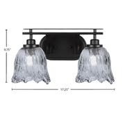 Toltec Odyssey 2-Light Bath Bar | Modern Matte Black and Smoke Textured Glass | Bathroom & Powder Room Vanity Light | 8 x 9.75 in | Model 2612-MB-4232