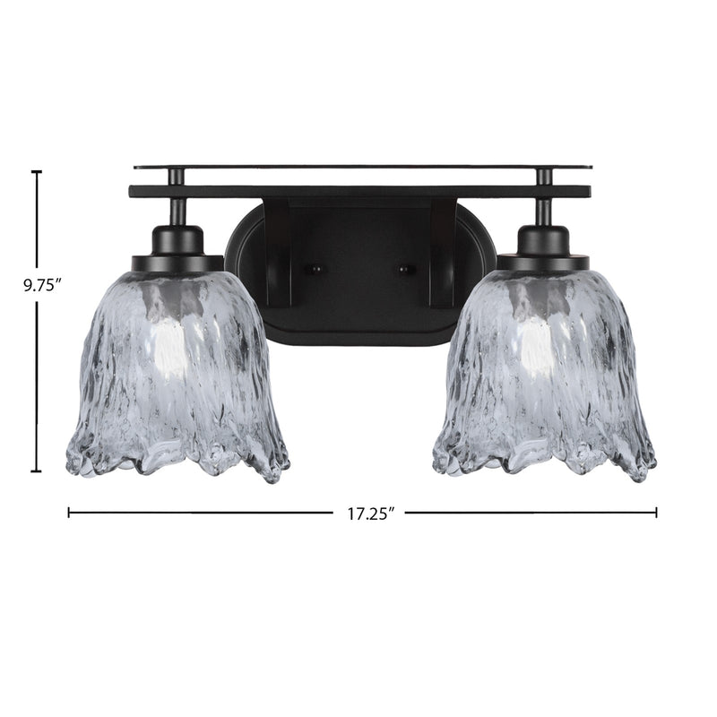 Toltec Odyssey 2-Light Bath Bar | Modern Matte Black and Smoke Textured Glass | Bathroom & Powder Room Vanity Light | 8 x 9.75 in | Model 2612-MB-4232