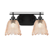 Toltec Odyssey 2-Light Bath Bar | Modern Matte Black Steel and Amber Bubble Glass | Bathroom Vanity & Powder Room | 8 x 9.75 in | Model 2612-MB-4233