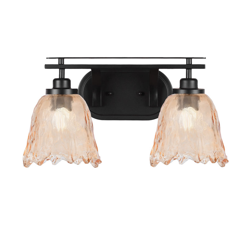 Toltec Odyssey 2-Light Bath Bar | Modern Matte Black Steel and Amber Bubble Glass | Bathroom Vanity & Powder Room | 8 x 9.75 in | Model 2612-MB-4233