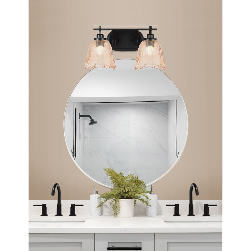 Toltec Odyssey 2-Light Bath Bar | Modern Matte Black Steel and Amber Bubble Glass | Bathroom Vanity & Powder Room | 8 x 9.75 in | Model 2612-MB-4233