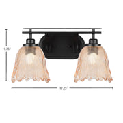 Toltec Odyssey 2-Light Bath Bar | Modern Matte Black Steel and Amber Bubble Glass | Bathroom Vanity & Powder Room | 8 x 9.75 in | Model 2612-MB-4233
