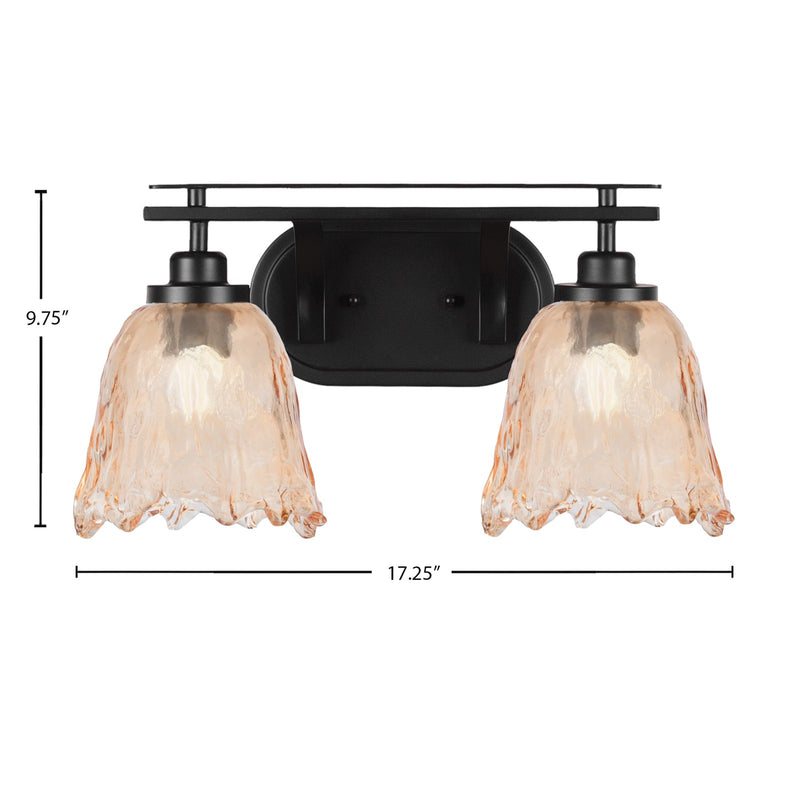 Toltec Odyssey 2-Light Bath Bar | Modern Matte Black Steel and Amber Bubble Glass | Bathroom Vanity & Powder Room | 8 x 9.75 in | Model 2612-MB-4233