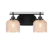 Toltec Odyssey 2-Light Bath Bar | Modern Matte Black Steel and Amber Textured Glass | Bathroom Vanity | 16.5 x 8.5 x 8 in | Model 2612-MB-4613