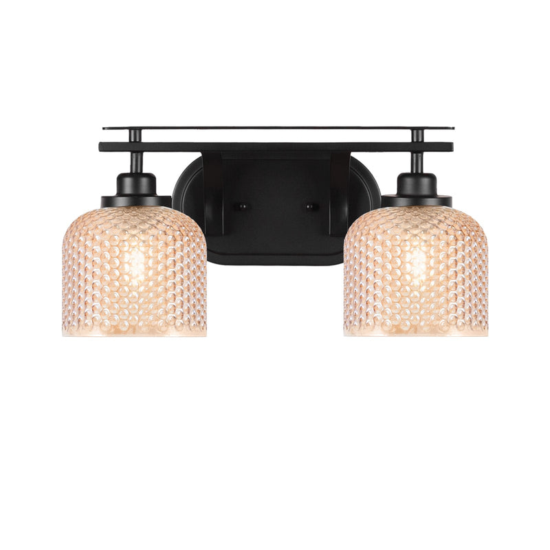 Toltec Odyssey 2-Light Bath Bar | Modern Matte Black Steel and Amber Textured Glass | Bathroom Vanity | 16.5 x 8.5 x 8 in | Model 2612-MB-4613