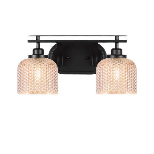 Toltec Odyssey 2-Light Bath Bar | Modern Matte Black Steel and Amber Textured Glass | Bathroom Vanity | 16.5 x 8.5 x 8 in | Model 2612-MB-4613