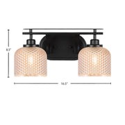 Toltec Odyssey 2-Light Bath Bar | Modern Matte Black Steel and Amber Textured Glass | Bathroom Vanity | 16.5 x 8.5 x 8 in | Model 2612-MB-4613