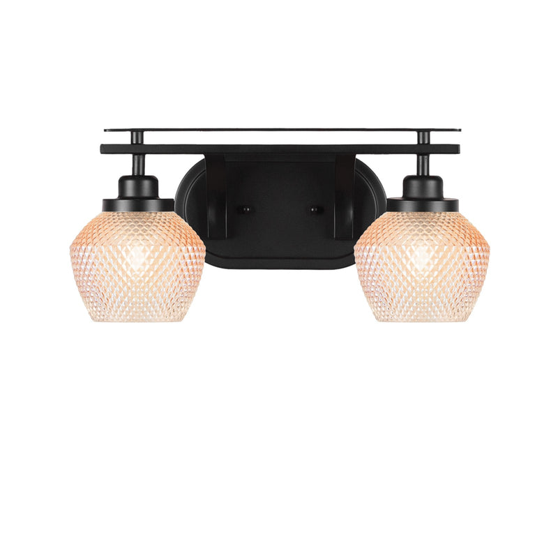 Toltec Odyssey 16.5in 2-Light Bath Bar | Modern Matte Black Steel and Amber Textured Glass | Bathroom Vanity | 16.5 x 8.5 x 8 in | Model 2612-MB-4623