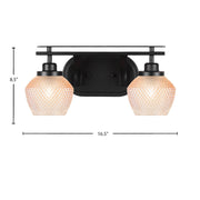 Toltec Odyssey 16.5in 2-Light Bath Bar | Modern Matte Black Steel and Amber Textured Glass | Bathroom Vanity | 16.5 x 8.5 x 8 in | Model 2612-MB-4623