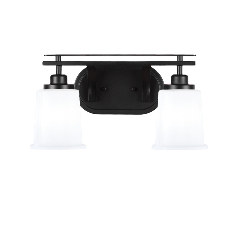 Toltec Odyssey 2-Light Bath Bar | Modern Matte Black Steel and White Opal Glass | Bathroom Vanity & Powder Room | 7.5 x 9.75 in | Model 2612-MB-5031