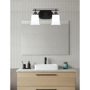 Toltec Odyssey 2-Light Bath Bar | Modern Matte Black Steel and White Opal Glass | Bathroom Vanity & Powder Room | 7.5 x 9.75 in | Model 2612-MB-5031