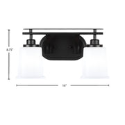 Toltec Odyssey 2-Light Bath Bar | Modern Matte Black Steel and White Opal Glass | Bathroom Vanity & Powder Room | 7.5 x 9.75 in | Model 2612-MB-5031