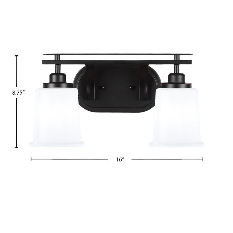 Toltec Odyssey 2-Light Bath Bar | Modern Matte Black Steel and White Opal Glass | Bathroom Vanity & Powder Room | 7.5 x 9.75 in | Model 2612-MB-5031