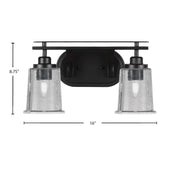 Toltec Odyssey 2-Light Bath Bar | Modern Matte Black Steel and Smoke Bubble Glass | Bathroom Vanity & Powder Room | 7.5 x 8.75 in | Model 2612-MB-5032