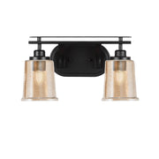 Toltec Odyssey 2-Light Bath Bar | Modern Matte Black Steel and Amber Bubble Glass | Bathroom Vanity & Powder Room | 7.5 x 8.75 in | Model 2612-MB-5033