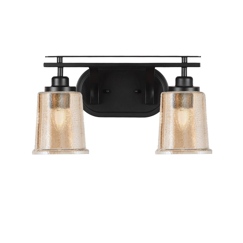 Toltec Odyssey 2-Light Bath Bar | Modern Matte Black Steel and Amber Bubble Glass | Bathroom Vanity & Powder Room | 7.5 x 8.75 in | Model 2612-MB-5033