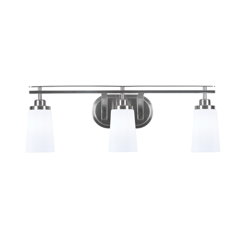 Toltec Odyssey 3-Light Bath Bar | Brushed Nickel and White Opal Glass | Bathroom Vanity Light | 7.25 x 9.75 in | Model 2613-BN-261