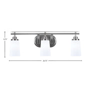 Toltec Odyssey 3-Light Bath Bar | Brushed Nickel and White Opal Glass | Bathroom Vanity Light | 7.25 x 9.75 in | Model 2613-BN-261
