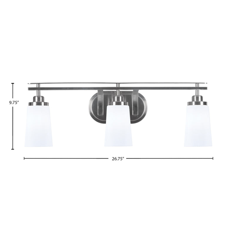 Toltec Odyssey 3-Light Bath Bar | Brushed Nickel and White Opal Glass | Bathroom Vanity Light | 7.25 x 9.75 in | Model 2613-BN-261
