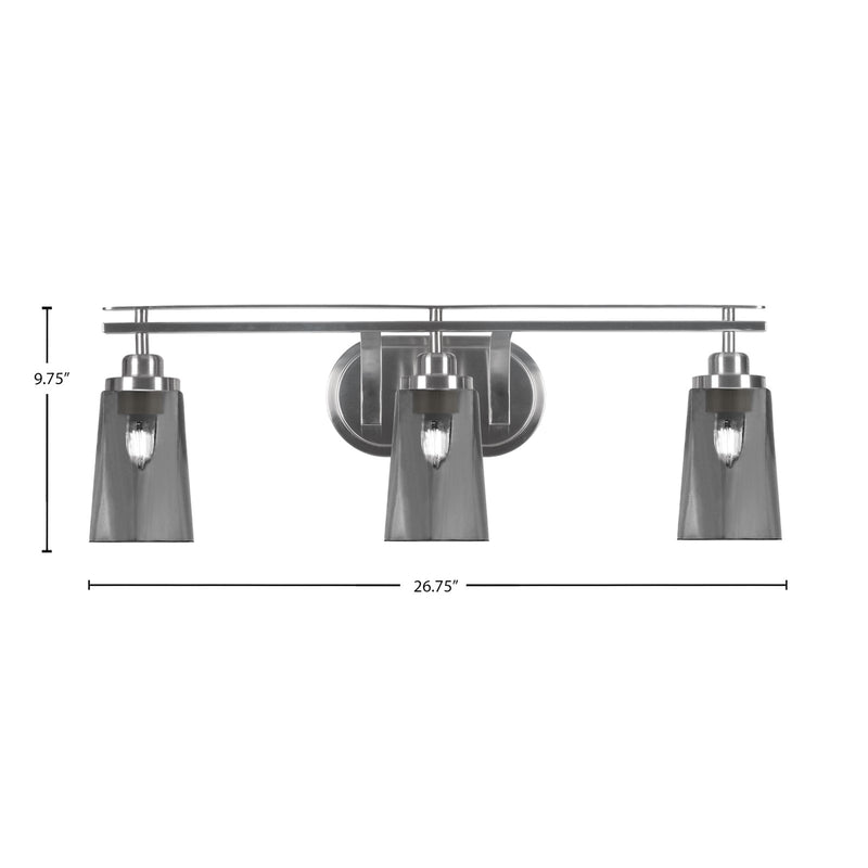 Toltec Odyssey 3-Light Bath Bar | Brushed Nickel and Smoke Bubble Glass | Bathroom Vanity Light | 7.25 x 9.75 in | Model 2613-BN-262