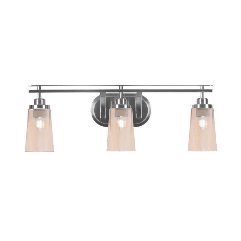 Toltec Odyssey 3-Light Bath Bar | Brushed Nickel and Amber Gradient Glass | Bathroom Vanity Light | 7.25 x 9.75 in | Model 2613-BN-263