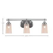 Toltec Odyssey 3-Light Bath Bar | Brushed Nickel and Amber Gradient Glass | Bathroom Vanity Light | 7.25 x 9.75 in | Model 2613-BN-263
