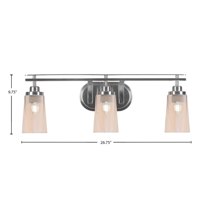 Toltec Odyssey 3-Light Bath Bar | Brushed Nickel and Amber Gradient Glass | Bathroom Vanity Light | 7.25 x 9.75 in | Model 2613-BN-263