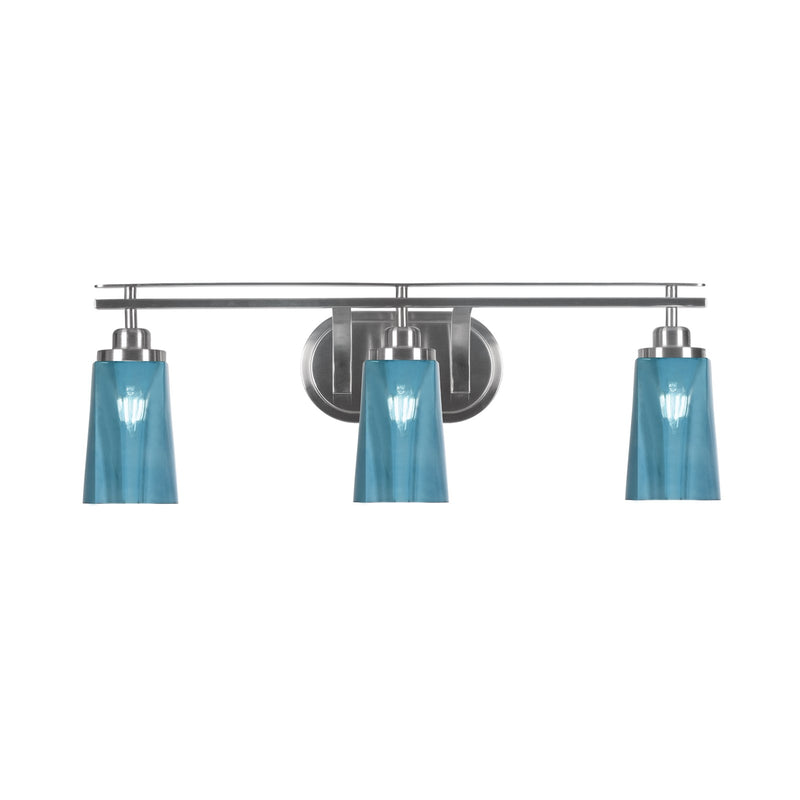 Toltec Odyssey 3-Light Bath Bar | Brushed Nickel and Blue Gradient Glass | Bathroom Vanity Light | 7.25 x 9.75 in | Model 2613-BN-265