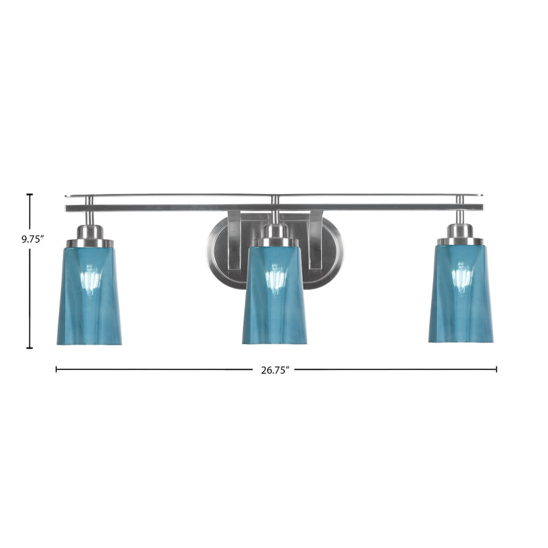 Toltec Odyssey 3-Light Bath Bar | Brushed Nickel and Blue Gradient Glass | Bathroom Vanity Light | 7.25 x 9.75 in | Model 2613-BN-265