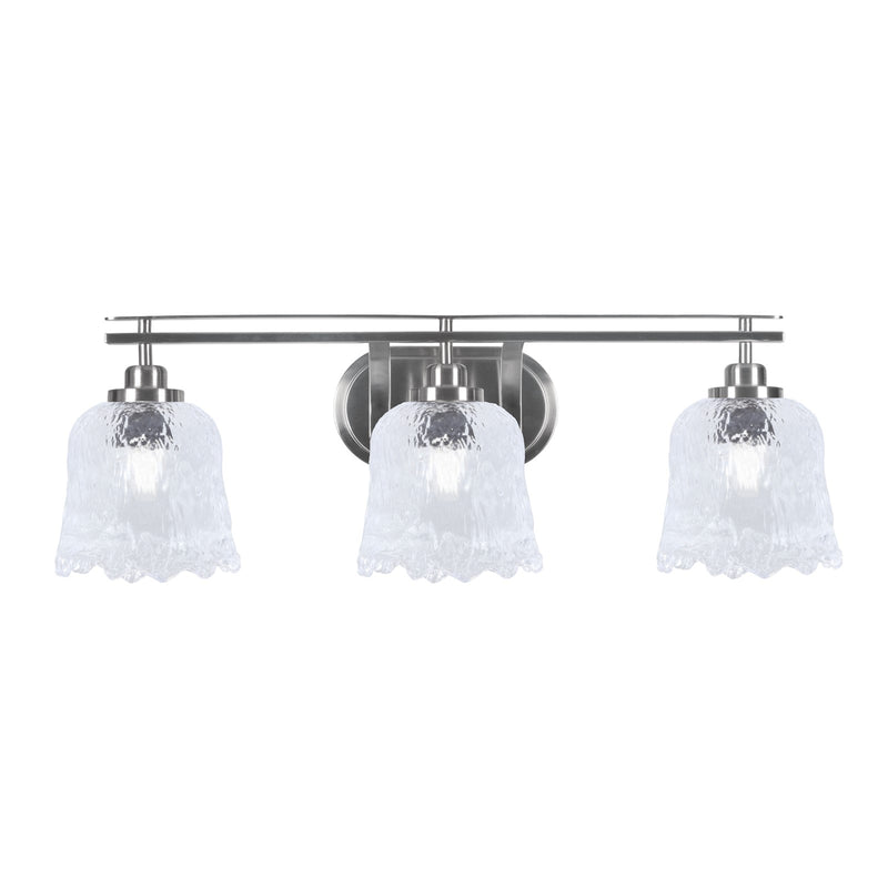 Toltec Odyssey 3-Light Bath Bar | Modern Brushed Nickel Steel and Clear Textured Glass | Bathroom Vanity & Powder Room | 8 x 9.75 in | Model 2613-BN-4230