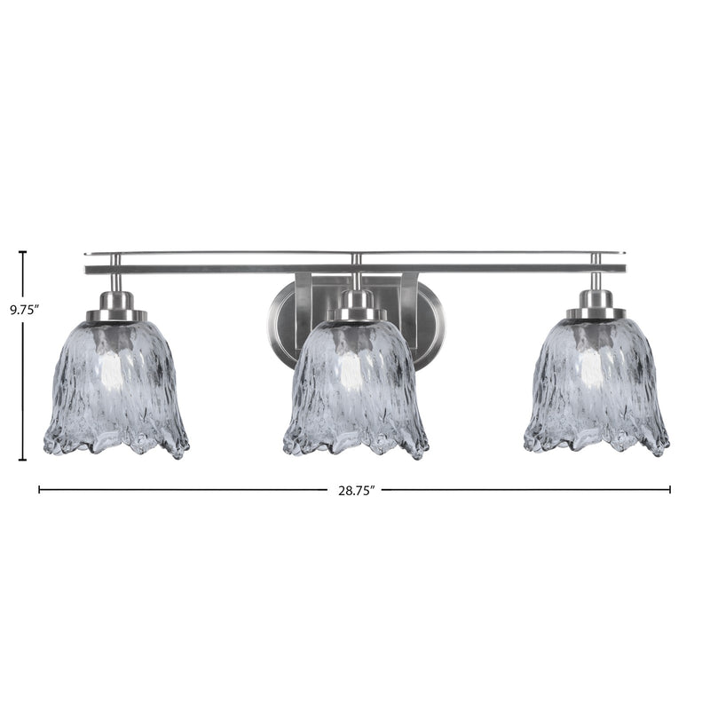 Toltec Odyssey 3-Light Bath Bar | Modern Brushed Nickel Steel and Smoke Textured Glass | Bathroom Vanity & Powder Room | 8 x 9.75 in | Model 2613-BN-4232