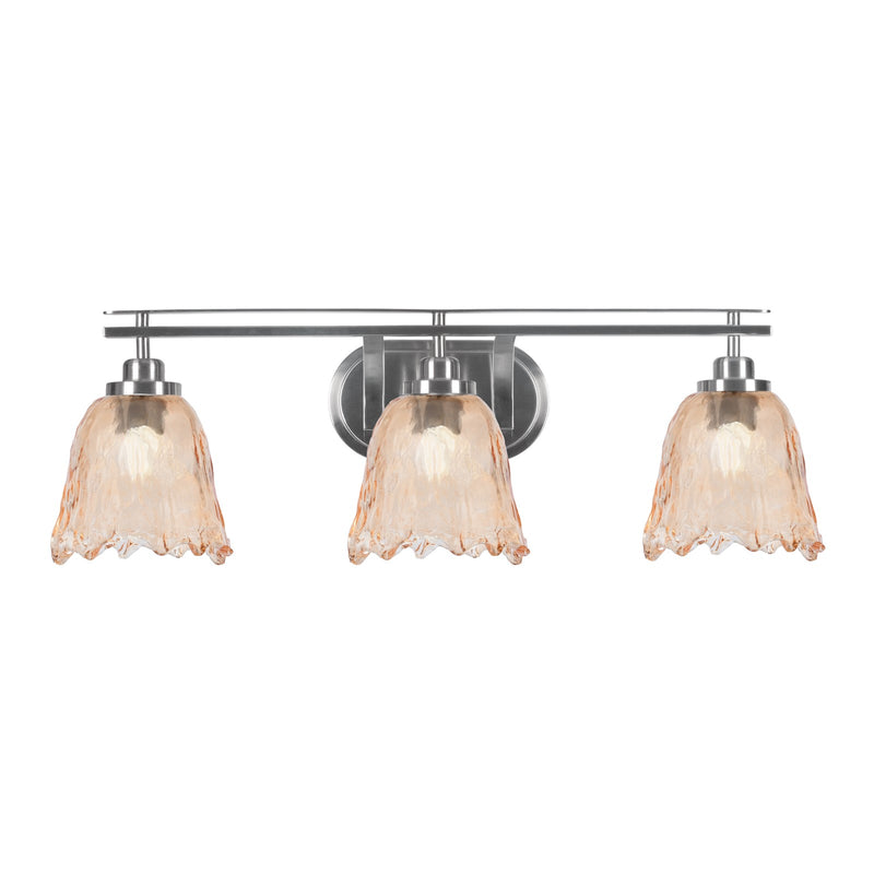 Toltec Odyssey 3-Light Bath Bar | Modern Brushed Nickel Steel and Amber Textured Glass | Bathroom Vanity & Powder Room | 8 x 9.75 in | Model 2613-BN-4233