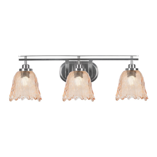 Toltec Odyssey 3-Light Bath Bar | Modern Brushed Nickel Steel and Amber Textured Glass | Bathroom Vanity & Powder Room | 8 x 9.75 in | Model 2613-BN-4233
