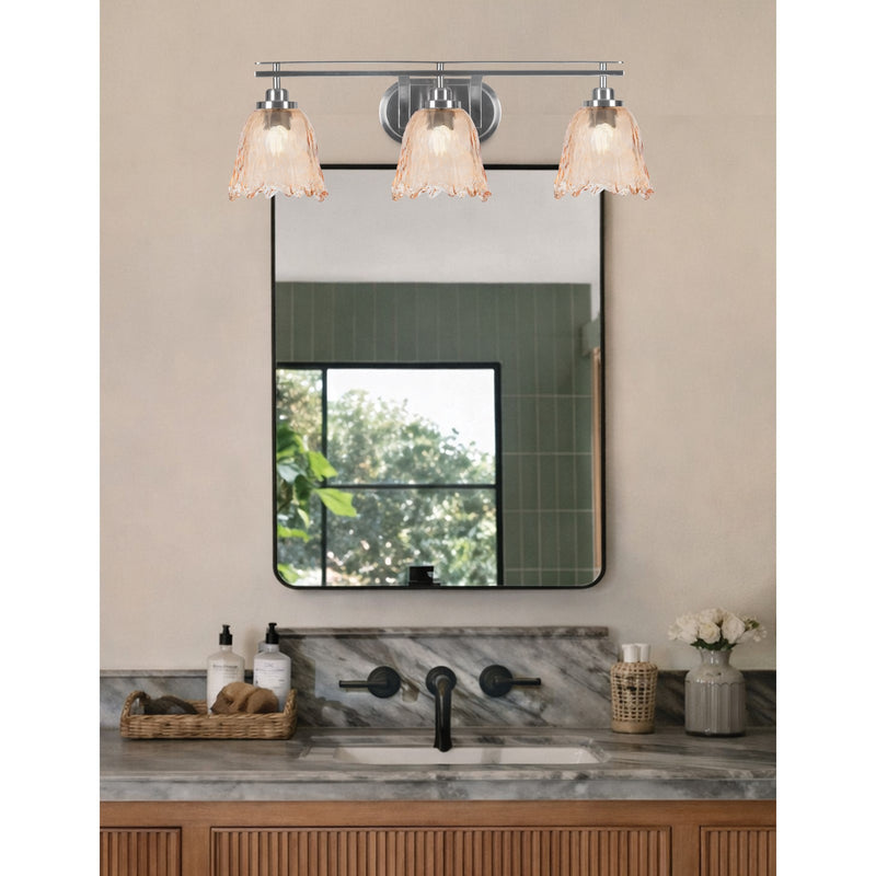 Toltec Odyssey 3-Light Bath Bar | Modern Brushed Nickel Steel and Amber Textured Glass | Bathroom Vanity & Powder Room | 8 x 9.75 in | Model 2613-BN-4233