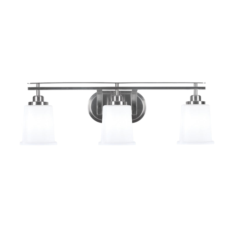Toltec Odyssey 3-Light Bath Bar | Modern Brushed Nickel Steel and White Opal Glass | Bathroom Vanity & Powder Room | 7.5 x 8.75 in | Model 2613-BN-5031