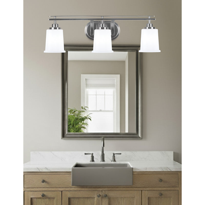 Toltec Odyssey 3-Light Bath Bar | Modern Brushed Nickel Steel and White Opal Glass | Bathroom Vanity & Powder Room | 7.5 x 8.75 in | Model 2613-BN-5031