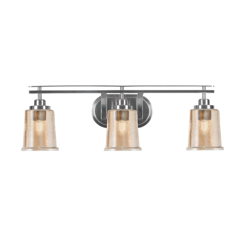 Toltec Odyssey 3-Light Bath Bar | Modern Brushed Nickel and Amber Bubble Glass | Bathroom Vanity & Powder Room | 7.5 x 8.75 in | Model 2613-BN-5033