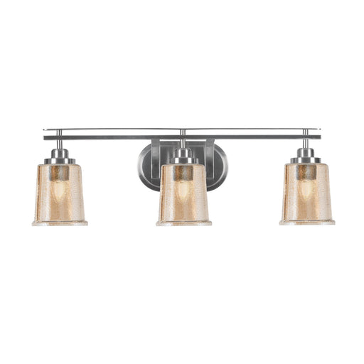 Toltec Odyssey 3-Light Bath Bar | Modern Brushed Nickel and Amber Bubble Glass | Bathroom Vanity & Powder Room | 7.5 x 8.75 in | Model 2613-BN-5033
