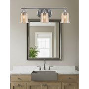 Toltec Odyssey 3-Light Bath Bar | Modern Brushed Nickel and Amber Bubble Glass | Bathroom Vanity & Powder Room | 7.5 x 8.75 in | Model 2613-BN-5033
