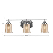 Toltec Odyssey 3-Light Bath Bar | Modern Brushed Nickel and Amber Bubble Glass | Bathroom Vanity & Powder Room | 7.5 x 8.75 in | Model 2613-BN-5033